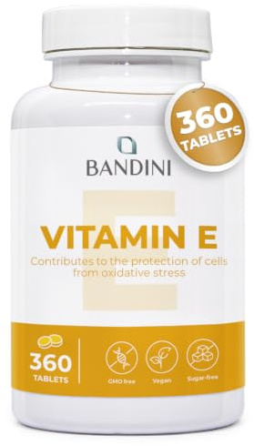 Bandini® Vitamina E 360 Compresse - Vitamina E 100% pura - Massimo dosaggio | Integratore alimentare di Vit E (tocoferolo puro) - Stress ossidativo, Capelli e Vista - Alternativa a softgels e capsule