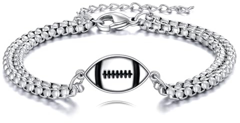 YFN Fußball Armband 925 Sterling Silber Anhänger Schmuck Rugby Liebhaber Geschenke für Damen Herren Rugby Spieler