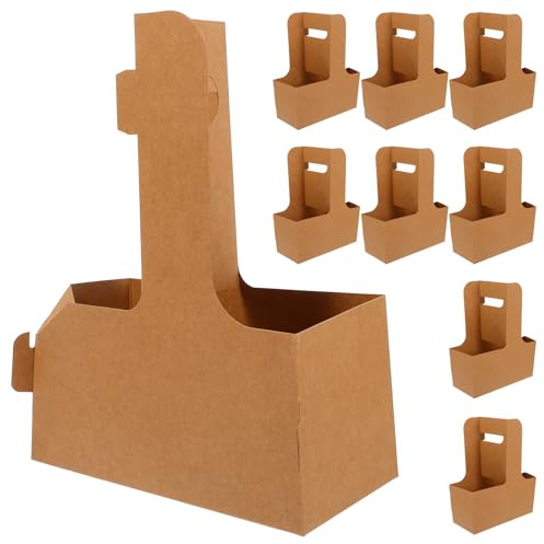 WRITWAA Portavasos de Papel Kraft con Asa Reutilizable Carga Fuerte 10 Piezas Portabebidas Kraft Color Caqui para Café y Bebidas para Llevar