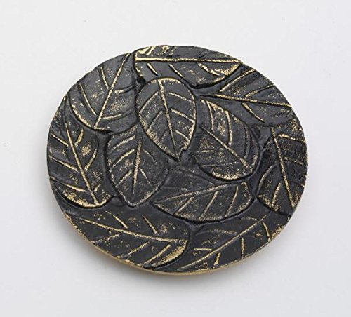 Kerzenteller, Dekoteller aus Alu in Blätterstruktur Schwarz/Gold, Durchmesser 12 cm