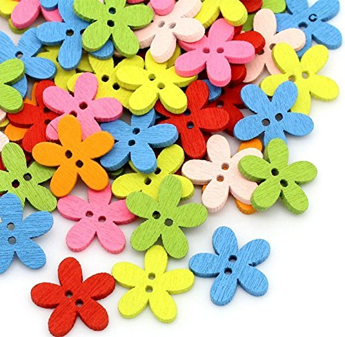 NAMVO 200pcs bunte Blume Flatback hölzerne Knöpfe Nähende Fertigkeit Scrapbooking