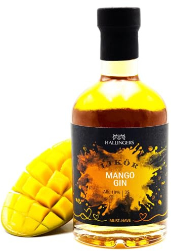 Hallingers Genuss Manufaktur Premium-Likör Geschenk - von Hand abgefüllt in wertiger Geschenkflasche Mango-Gin 18% vol., Geschenkidee für Frauen Männer