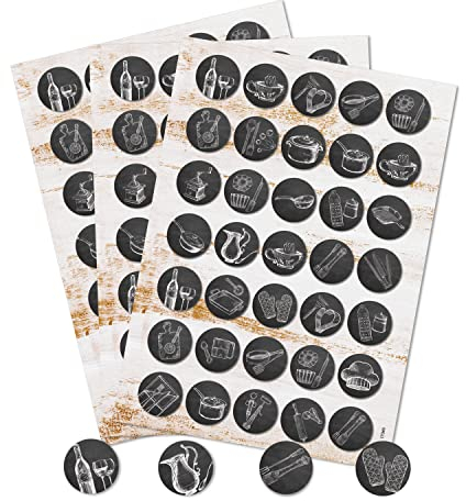 Logbuch-Verlag 105 Küchen Aufkleber Sticker Etiketten für ein eigenes Rezeptbuch Kochbuch vintage Kochen Essen Deko 3 cm Haushaltsetikett alt antik