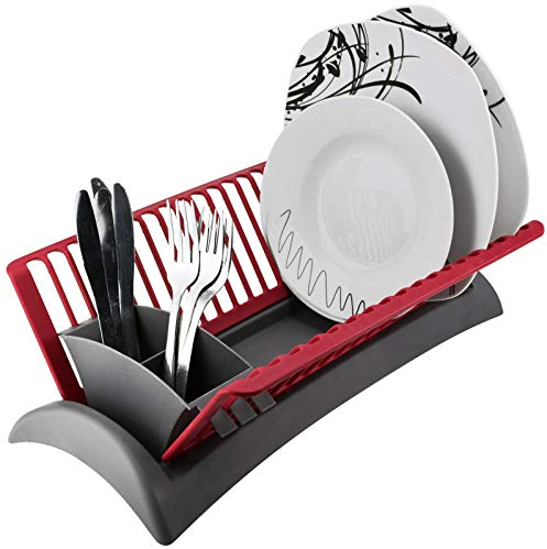 GEEZY Compact Space Saving Plastic Dish Drainer Draining Rack With Drip Tray & Adjustable Cutlery Section