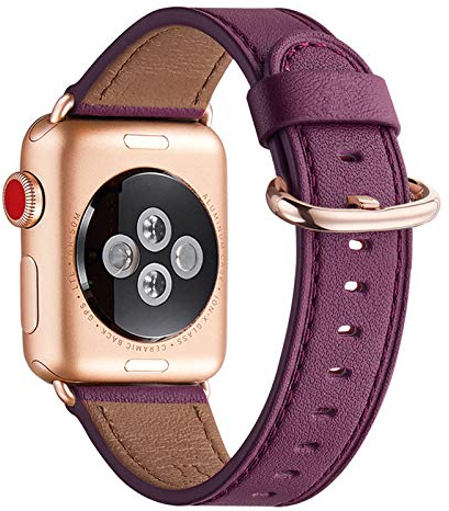 WFEAGL Kompatibel für Apple Watch Armband 40mm 41mm 38mm 42mm(Series 11 10),Lederband Ersatzband für Herren Damen Kompatibel für iWatch Series 11/10/9/8/7/6/5/4/3/2/1,SE/SE2,Lila+Rosé Gold Adapter