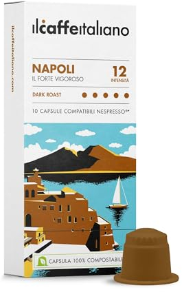 Il Caffè Italiano Kaffeekapseln Kompatible Nespresso Kompostierbare Napoli 100 Stk | Kaffeekapseln Kompatibel Nespresso Starkem und Kräftigem Aroma | Nespresso-kompatible Kaffeekapseln | Frhome
