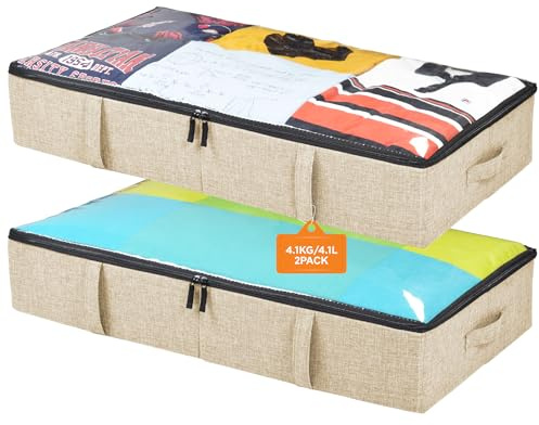 storageLAB Under Bed Storage Containers, Closet Organizers and Storage Bins, 2 Pack Underbed Clothes Storage Organizer with Sturdy Handles for use Under the Bed, End of Bed, Bed Accessories, Comforter