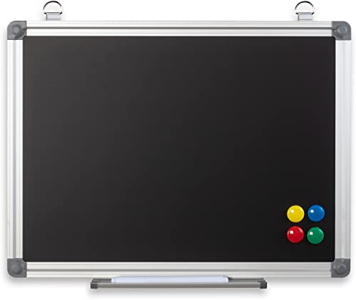 Kreidetafel mit Aluminiumrahmen, Schwarz, zum Aufhängen, mit Marker und Magneten, 90 x 60cm