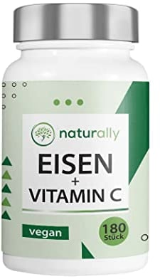 naturally Eisentabletten mit Vitamin C [180 Stück] – 20mg Eisen aus Eisenbisglycinat, 40mg Vitamin C aus Hagebutte – vegan, ohne Zusätze