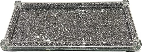 Sparkle Ornament Bling Crushed Diamond Gift | Mirrored Crystal Vanity Canister Tray, Silver Jewellery and Makeup Tray, Dresser Bathroom Silver