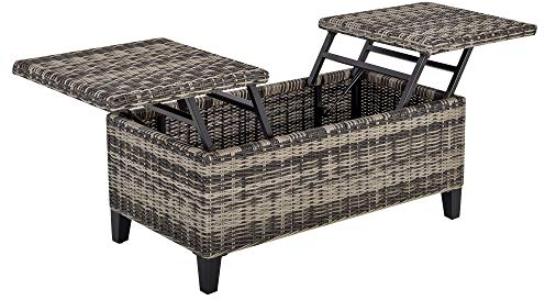 Outsunny Garten Couchtisch im Cosy Chic Stil - hochklappbarer Couchtisch - Metall Epoxydharz Geflecht Rattan Nachbildung grau