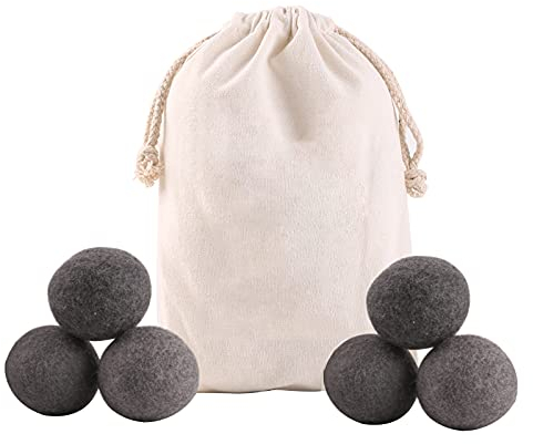 Palline Per Asciugatrice, Palle Di Lana Naturale Riutilizzabile Handmade Al 100%, Ammorbidente Naturale, Riduce Le Rughe, Risparmia Tempo Di Asciugatura, Risparmio Energetico, Ecologico (Nero, 6pcs)