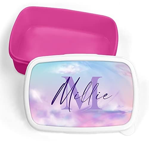 Print Maniacs Personalised Lunch Box Any Letter Name School Sandwich Kids Picnic Snack Food Bag Children's Travel Girls Boys Toddler Box Tub Pack Box (Pink)