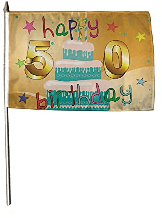 U24 Flagge Fahne Stockflagge Happy Birthday 50 Geburtstag 30 x 45 cm Stockfahne 3er Pack