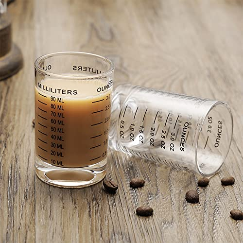 Set of 2 Measuring Cup Ounce Cup Shot Glass Liquid Heavy Glass 3oz/ 90ml High Espresso Glass Cup for Making Beverages, Craft Cocktails, Bartending and Espresso
