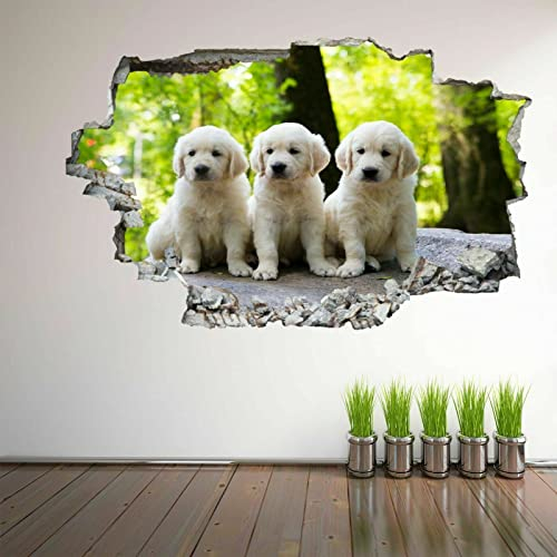 Kuletkear Wandtattoo Mädchen Kinderzimmer Tier Drei Welpen B 120 x H 80 cm Dekorative Abnehmbare Wandsticker 3D Vinyl Wand Aufkleber für Wohnzimmer Schlafzimmer