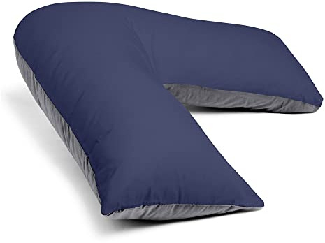 CnA Stores Orthopaedic V-Shaped Pillow Extra Cushioning Support For Head, Neck & Back (NAVY/GREY, V-pillow With 2 Tone Cover)