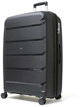 Rock Tulum Large Expandable Hard Shell Hold Suitcase in Black - Lightweight & Durable, 360 Swivel Wheels, Telescopic Handle, Impact-Resistant & TSA Combination Lock - 78x51x34cm 5KG