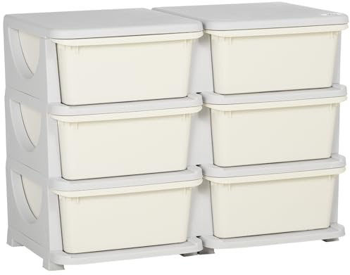 HOMCOM Kids Three-Tier Storage Unit Toy Storage Organiser Vertical Dresser Tower, for Nursery, Playroom, Classroom - Cream