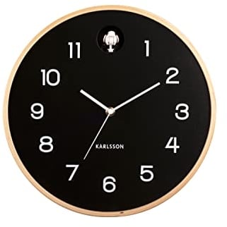Karlsson Kuckucksuhr Natural Cuckoo - Schwarz - Ø31,5cm - Rund - Birkenholz - Wanduhr Modern Wohnzimmer - Wanduhren - Kuckucksuhr