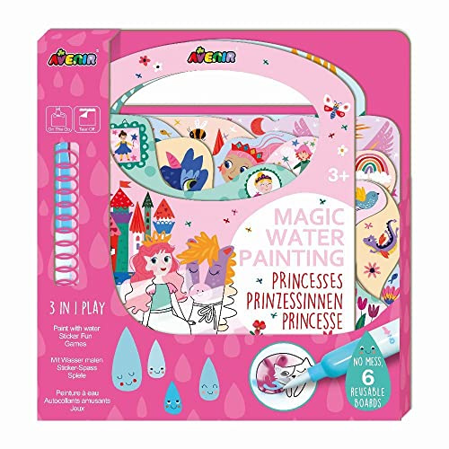Avenir Magic Water Painting | Creative Water Painting in Princess Themes | Mazes, Spot The Difference, Hide and Seek | Stickers, Games & Creative kit | Travel Kit Children 3 Years +