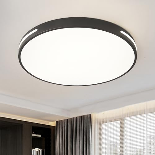 Style home 96W Deckenleuchte LED Deckenlampe aus Metall, Ø50x5cm, dimmbar mit Fernbedienung 3000K-6000K, Runde Lampe für Wohnzimmer Schlafzimmer Arbeitszimmer Büro Küche(Schwarz)