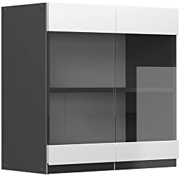 Vicco Meuble de Cuisine Haut vitré R-Line, Blanc/Anthracite, 60 cm J-Shape