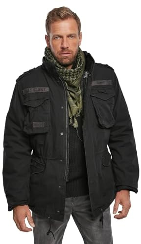 Brandit INDIVIDUAL WEAR Men's M-65 Premium All-Season Everyday Outdoor Field Jacket with Removable Lining & Concealed Hood, Black, Large