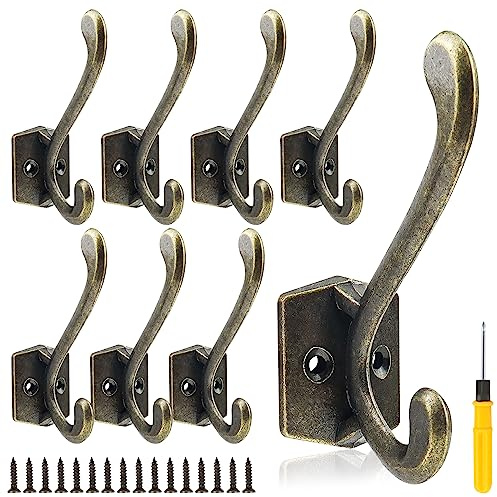 GZcaiyun 8 percheros vintage de pared de aleación de zinc, percheros vintage de bronce para cocina, baño, con tornillos, destornillador, 8 unidades