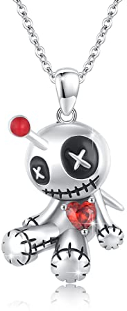 Voodoo Puppe Kette Sterling Silber Gothic Halskette Voodoo Puppe Anhänger Halloween Schmuck Geschenk für Muttertag Frauen Damen