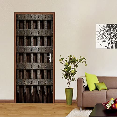3D Tür Wandaufkleber Schwarzer Zaun Fototapete Türfolie Poster Tapete Meer Aufkleber DIY Selbstklebende Wandbild PVC Wasserdichte Tapete B100 x H200cm
