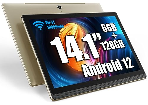 azamp Tablette Mes-B1, 14,1 Pouces Android 13 Tablette avec écran IPS HD 1920 x 1080, 512G-Expansion, 6 Go/128 Go, et Batterie 10000 mAh – Idéal pour la productivité, Le Divertissement et l'éducation