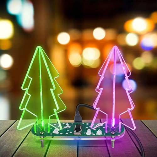 Icstation Lötübungsset, 3D-Weihnachtsbaum-Lötset mit 2 LED-Blinklichtern, Lötprojekt für Anfänger, Schulanfang, Studenten, MINT-Lehren und Lernen, Bildung