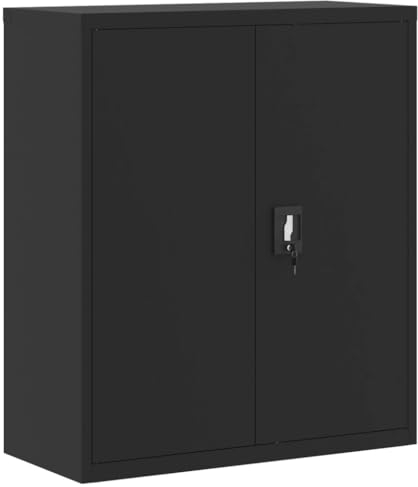 vidaXL Aktenschrank, Büroschrank mit 2 Einlegeböden, Abschließbar Metallschrank Schrank mit Türen, Aufbewahrungsschrank Büromöbel, Schwarz Stahl