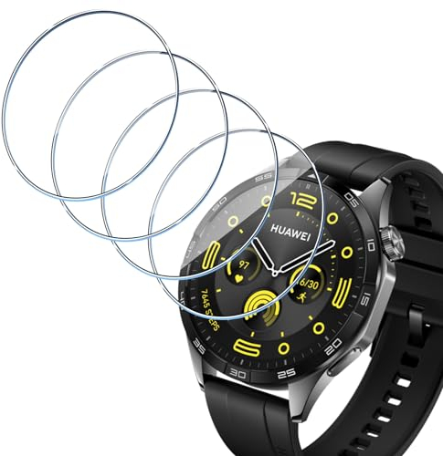 HidWee 4 Piezas Protector de Pantalla Compatible con HUAWEI Watch GT 4/GT 5 46MM Cristal Templado, 9H Dureza [Anti-Burbujas] [Anti-arañazo] HD Vidrio Templado para HUAWEI Watch GT4/GT5 46MM
