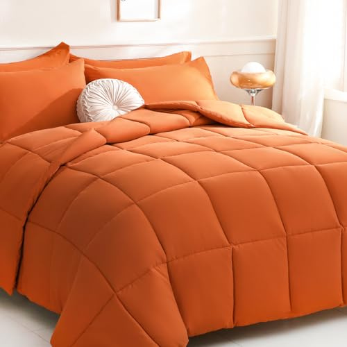 DOWNCOOL Bettdecken für King-Size-Betten, gebranntes Orange, für alle Jahreszeiten, leichte Steppdecke, Daunen-Alternative, Hoteldecke mit Ecklaschen, gebranntes Orange, Kingsize-Bett, 250 x 228 cm