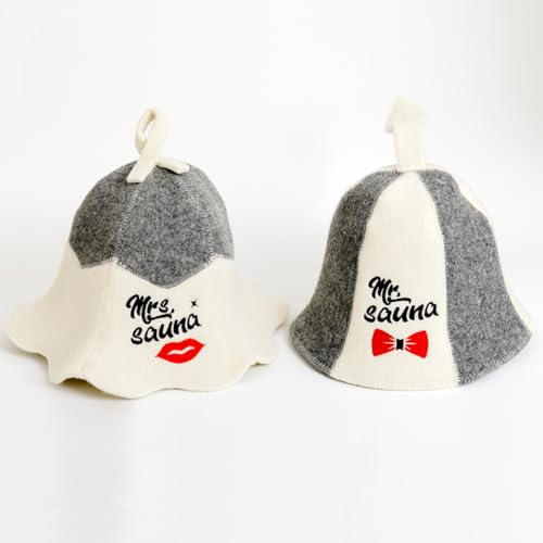 Sauna Guru Capello da Sauna 'Mr and Mrs Sauna' Bianco - Cappelli in feltro di lana biologico 100% - Proteggi la tua testa dal calore - Guida eBook per Sauna in inglese incluso