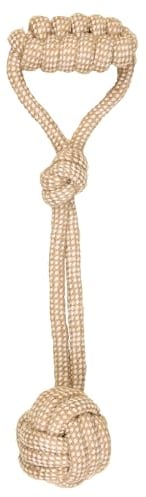 La Cordeline Jouet Chien Corde Coton Chanvre Naturel, à Macher, Jouet interactif pour Chien Chiots - Lance Balle 41cm, Beige