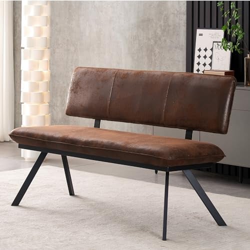 B&D home Sitzbank Juna, Esszimmerbank 140cm gepolstert mit Rückenlehne Metallgestell für Esszimmer, Flur, Garderobe, Industrial modern Design, Wildleder Optik Braun, 11310-140-BRAU