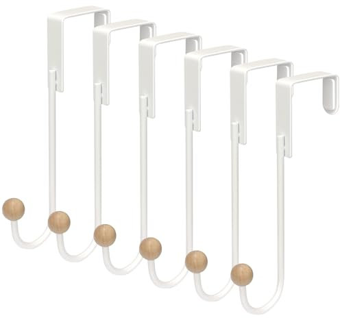 Skycase Over Door Hooks,Over The Door Hooks Set of 6,Overdoor Hangers Back of Door Hook for Living Room, Bathroom, Bedroom, Kitchen Hanging Clothes, Towels, Hats, Coats, Bags,White