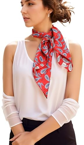 Prettystern 65cm handrolliertes Seidentuch Halstuch Kopftuch unisex Seidenschal für Damen Herren 10 Rot Paisley