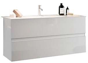 Web Convenienza Mobile Bagno con Cassetti Moderno - Mobiletto Lavandino Bagno - Colore Bianco Lucido - Bagno appeso 2 cassetti - 80 cm