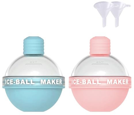 Light Bulbs Ice Ball Molds, 2pcs Silicone Ice Ball Maker Creative DIY Round Ice Ball Moulds for Whiskey, Cocktails, Coffee, Drink - Blue + Pink