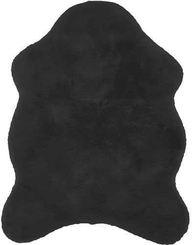 Astra Hochwertiger Kunstfell Teppich flauschig - Teppich Wohnzimmer - Hochflorteppich Lammfell Schaffell Accessoire - Dekofell schwarz Shape 55 x 80 cm