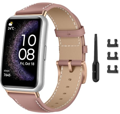Niboow Armband für Huawei Watch Fit/Fit New/Fit Elegant/Fit SE, Männer Frauen Weiches Atmungsaktives Leder Sport Uhrenarmband für Huawei Watch Fit/Fit New/Fit Elegant/Fit Special Edition - Rosa