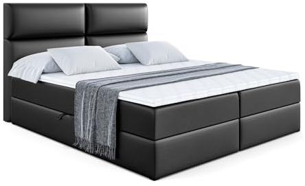 ALTDECOR Boxspringbett mit Matratze und Lattenrost, Boxbett, Topper, Polsterbett mit Bettkasten, Bett mit Stauraum H3-Matratze, Doppelbett, Springboxbett - BOXI3-140x200 - Schwarz Kunstleder