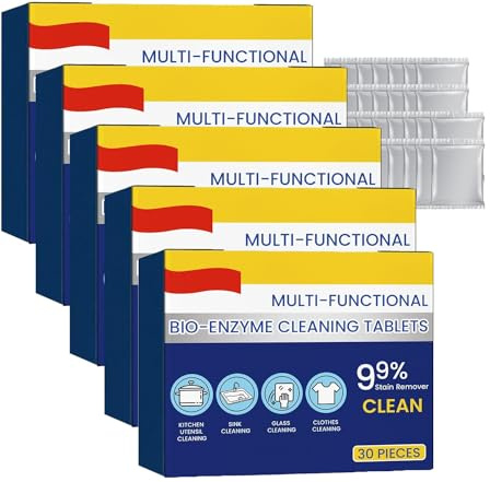 Lot de 5 tablettes de nettoyage multifonctionnelles bio-enzymes, anti-rouille, poudre de nettoyage multi-usages, tablettes de nettoyage pour bouteilles d'eau, nettoyant enzymatique domestique pour