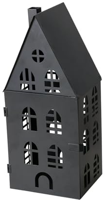 Laterne aus Metall – schwarzes Lichthaus – ca. 15,8 × 13,3 × 37 cm | Windlicht, perfekt für Stumpenkerzen, Teelichter & LED-Lichter – Wohnaccessoire für Herbst, Winter, Neutral – Seaside No.64