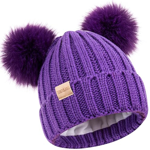 Tontuland Kids Winter Beanie Hat, Warm Ski cap with Pompom Fleece Lined, Knitted Hat for Boys And Girls, Red 1, One Size Fits all