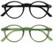 OPULIZE REY Lesebrille - 2er-Pack - Runder Retro-Rahmen - Mattschwarz, Grün - Herren Damen - Federscharniere - RR56-16 - +3.00